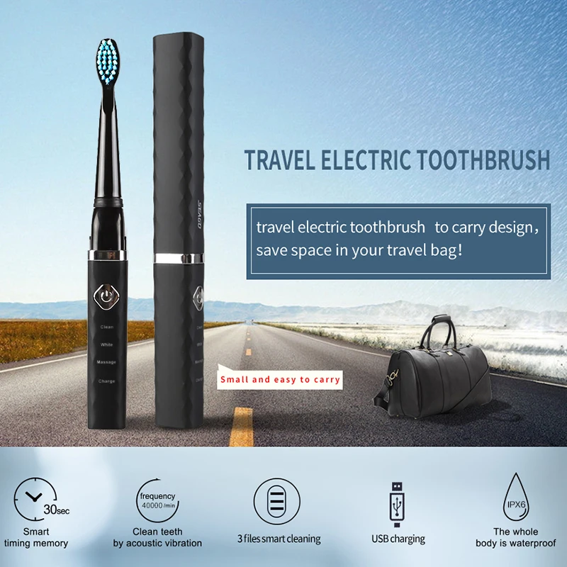  SEAGO Sonic Portable Electric Toothbrush Brushes USB Rechargeable Waterproof Deep Clean With 2 Brus