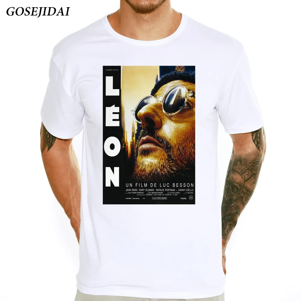 Movie Poster Leon Design Men's T Shirt Male Fashion Cool Boys Tops Elastic Lycra T-shirt Hipster Custom Printed Summer Tees B37 | Мужская