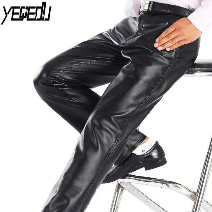Beste #2204 Lente 2018 Plus size 29 42 Rechte Pantalon homme Faux lederen broek mannen Mode PU broek Winddicht waterdicht