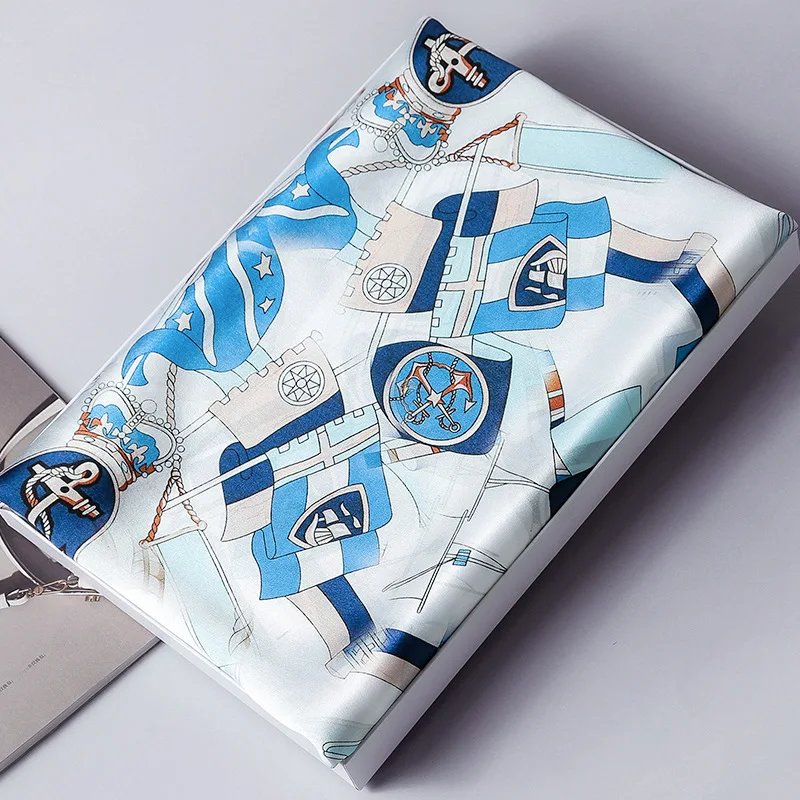 Blue and white Роскошный чистый Шелковый шарф для женщин бренд Ханчжоу Настоящие шелковые шарфы для дам принт шали из фуляра Femme Натуральный Шелк Шарфы - Цвет: Blue and white