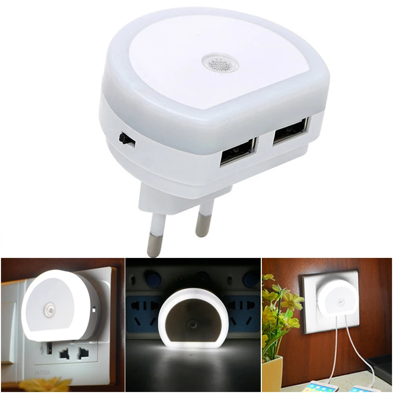  Sensor Night Light With Dual USB Port Phone Charger Led Lamps Mood Kids Baby Lamp EU/US Plug Socket - 33048552400