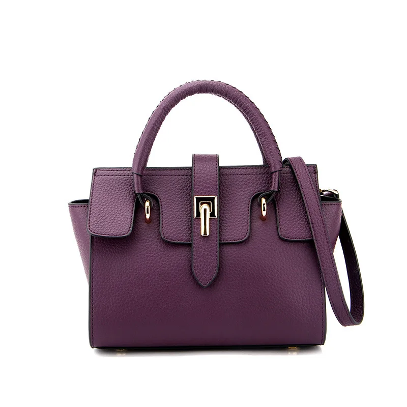 Новая ручная натуральная яловая кожа женская сумка Большая вместительная сумочка простая кожаная женская сумка через плечо - Цвет: dark purple