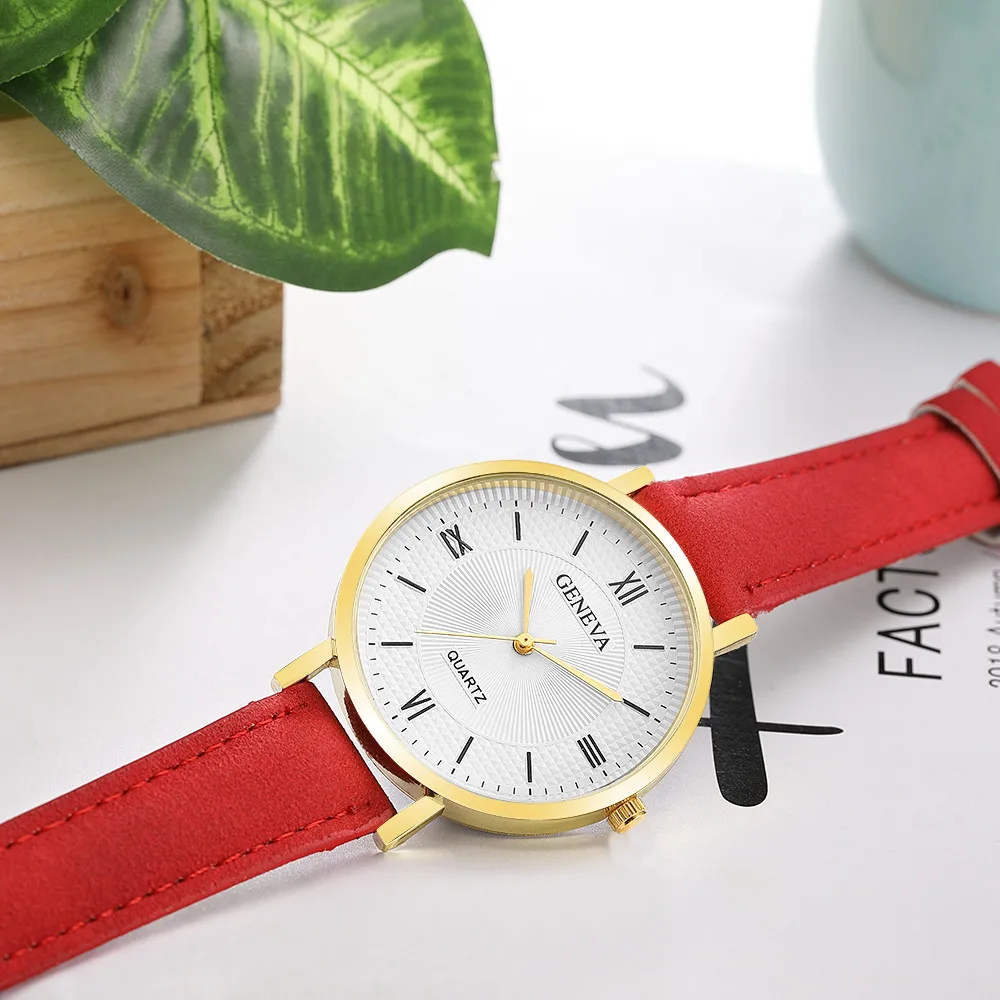 Женские часы Geneva с кожаным ремешком, браслет, женские часы, кварцевые часы, брендовые роскошные высококачественные повседневные часы, Прямая поставка# E