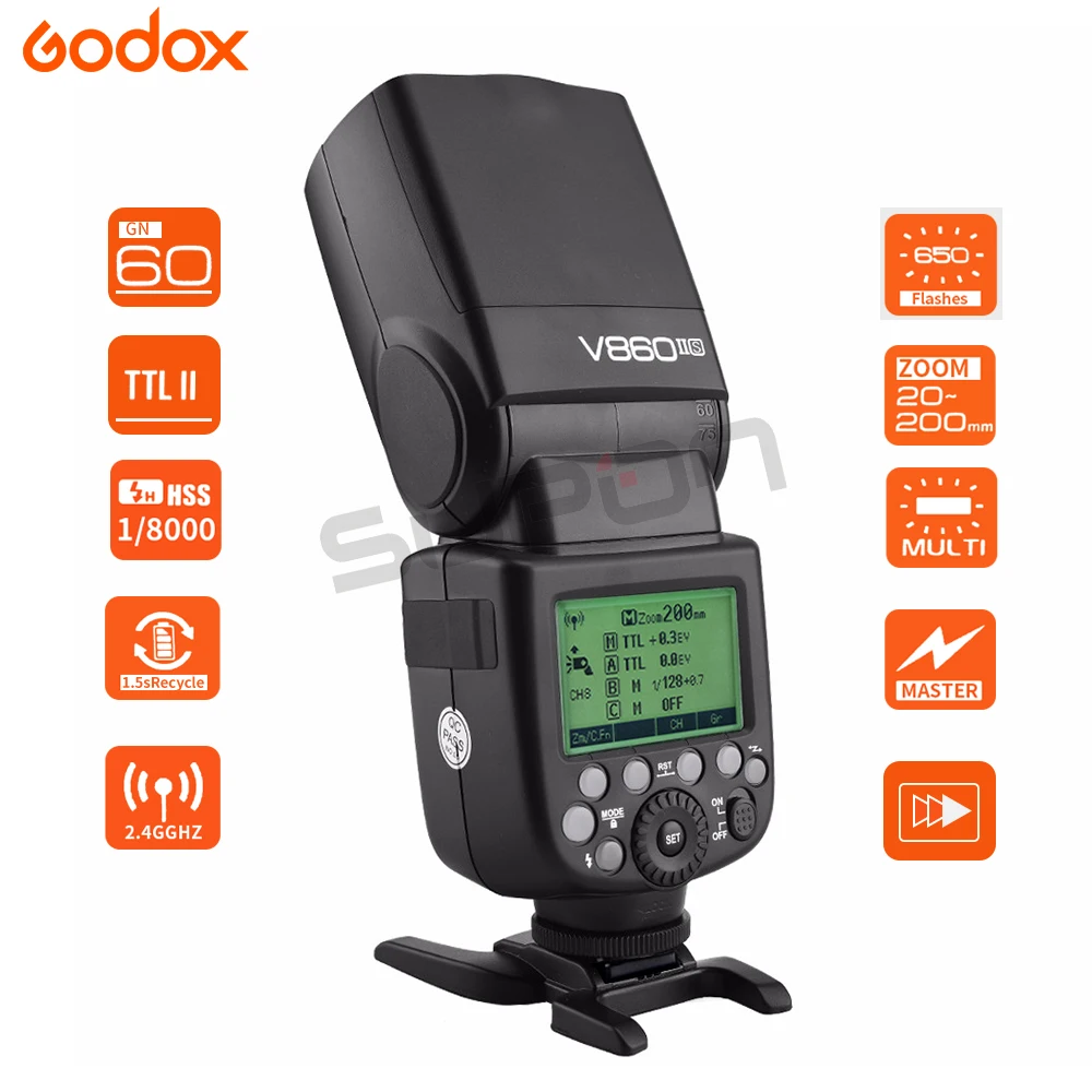 Godox V860II-S High-Speed Sync GN60 2.4G TTL Li-ion Battery Camera Flash Speedlite Light with X1T-S Wireless Trigger Transmitter Compatible For Sony Camera /& 15x17cm Softbox /& Filter /& USB LED