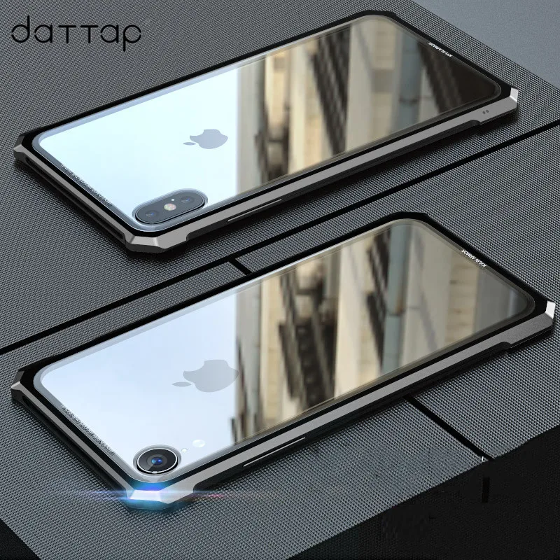 

daTTap For iPhone XS Max XR Case Cover Luxury Aluminum Metal Frame Hard Clear Tempered Glass Cases For iPhone XR XS Max X Coque