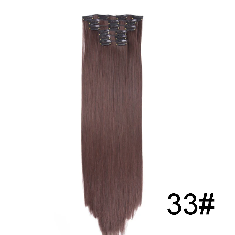 Imstyle 6 шт./компл. 14 цветов зажим для волос удлиняющие Синтетические прямые поддельные накладные волосы для женщин 22 дюймов термостойкие - Цвет: #33