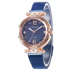 Кварцевые женские часы с цветочным рефракционным циферблатом, джинсовые, простой магнит, пряжка, повседневные аналоговые наручные часы