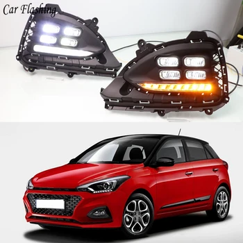 

Car flashing 2PCS LED Daytime Running Light Car DRL ABS 12V LED Fog Lamp For Hyundai I20 2018 2019 Flowing Turn Signal Function