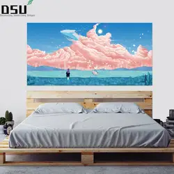 3D Фэнтези, розовое облако, наклейка на стену, Чайка, дельфин, живопись, обои для детей, детская спальня, Настенные обои для дома