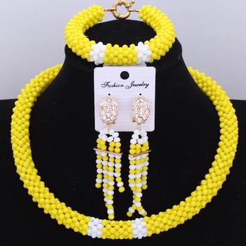 

Dudo Nigerian Wedding African Crystal Beads Jewelry Set 2 Colors Transparent Opaque Bridal Necklace Set Handmade Jewellery Set