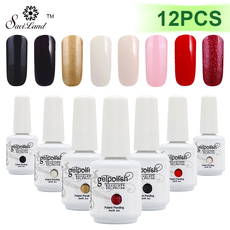 Saviland 12 шт. УФ-гель для ногтей лак перманентные лаки для ногтей Esmalte 15 мл 58 красочный дополнительный Гель-лак