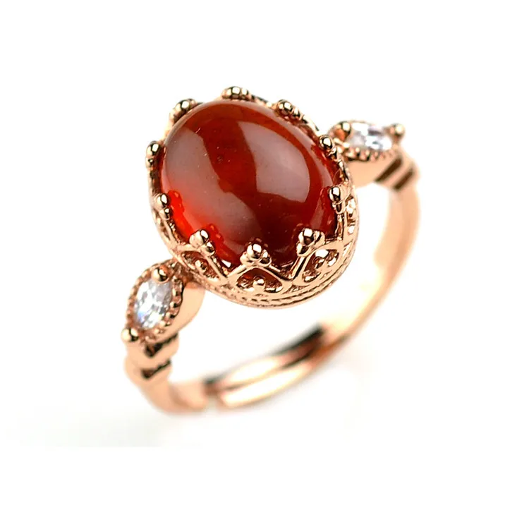 Garnet Gemstone Golden Color Female Ring Elegance Fashion Real 925 Sterling Silver Adjustable For Women | Украшения и аксессуары