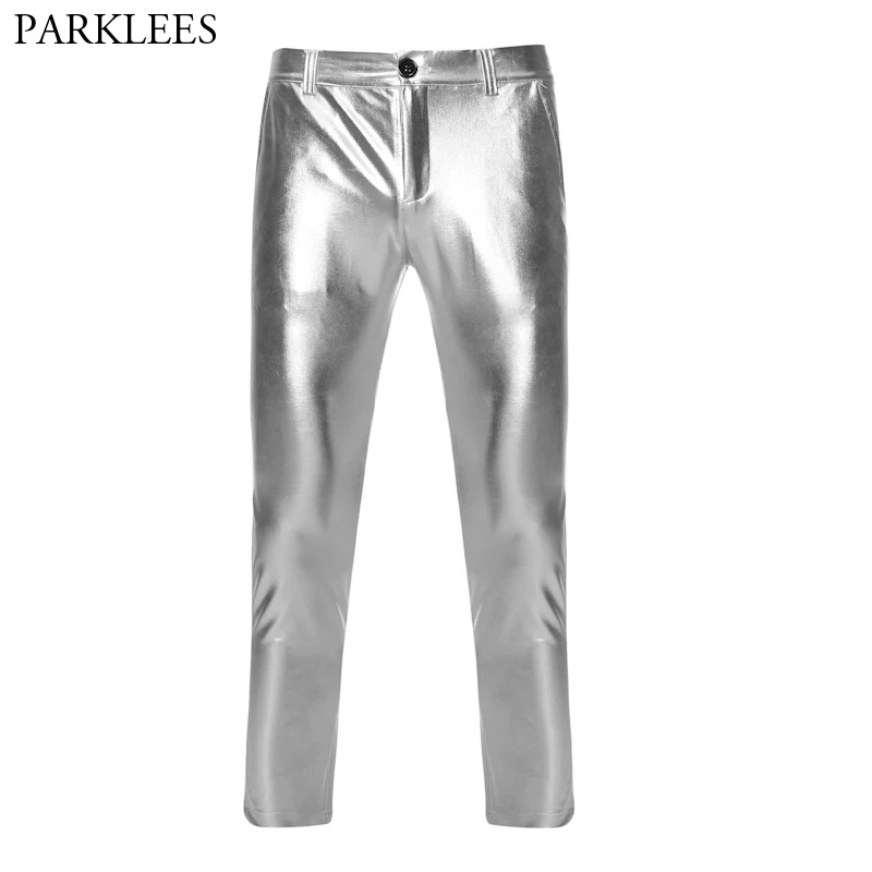 

Silver Coated Metallic Pants Men 2019 Brand New Hip Hop Trousers Men Casual Harajuku Nightclub Stage Singer Perform Pants Male