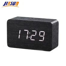 JINSUN Wood Bamboo LED Alarm Clock Reloj Despertador Modern Temperature Desk Clock LED Electronic Desktop Digital