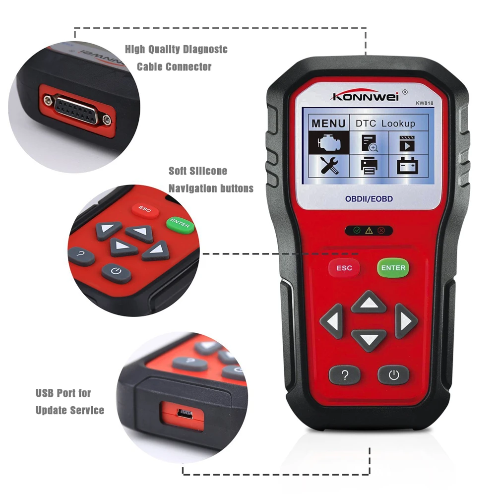 KONNWEI KW818 Улучшенный OBDII ODB2 EOBD автомобильный диагностический сканер 12 В тестер батареи проверка двигателя автомобильный код считыватель инструмент