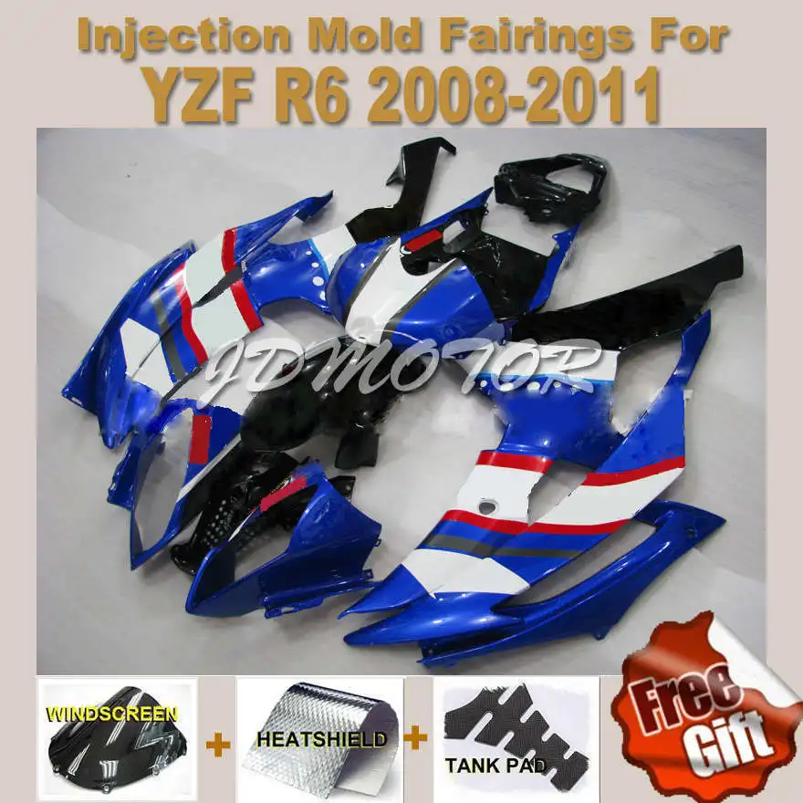 100% новый подходит Обтекатели для yahama YZF R6 2009 2008 2010 2011 синий белый черный YZFR6 08 -11