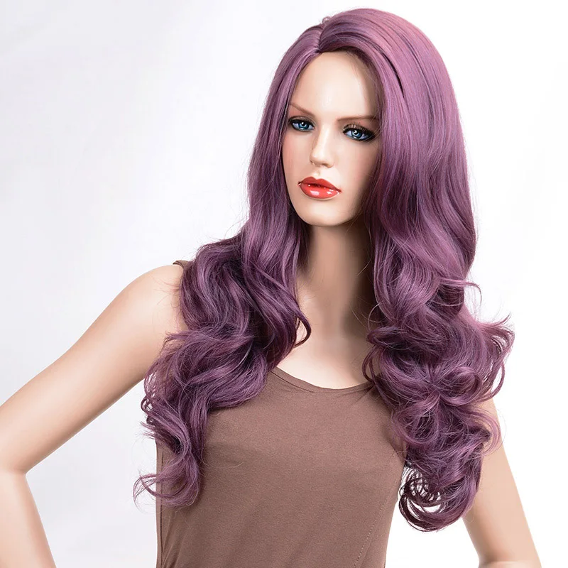 MSI Wigs волнистые парики фиолетовые волосы Длинные Синтетические парики для женщин боковое расставание косплей парик волос высокотемпературное волокно