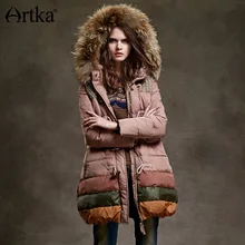 Artka женская ретро зимняя одежда со шляпой с длинными рукавами 90% утиный пух высококачественный элегантный удобный длиный пуховик YK12348D