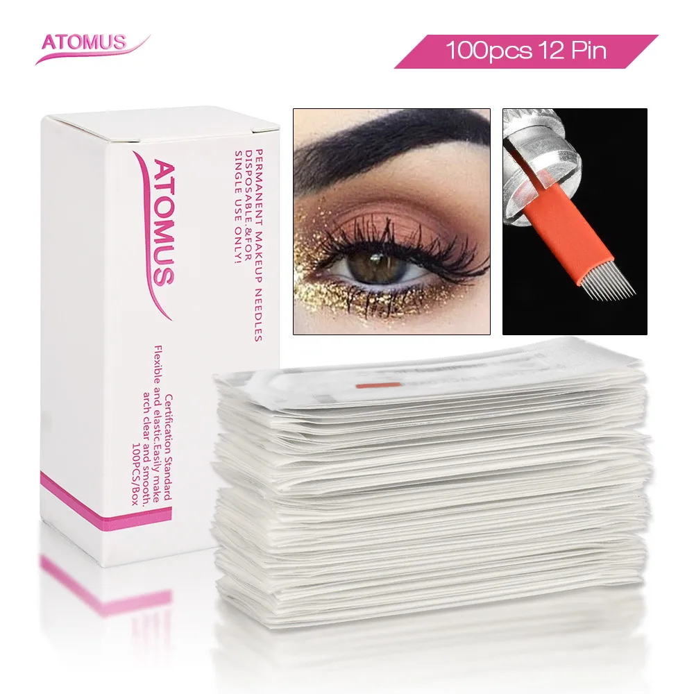

100pcs 12pins Microblading Needle Tebori Permanent Makeup Needles Agujas Microblading Sombreado Eyebrow Embroidery Tebore Lamina