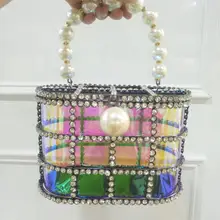 Роскошная Бриллиантовая Женская жемчужная сумочка дизайнерский клатч вечерняя сумочка бусины из перламутра сумка с верхней ручкой сумка-тоут в форме клетки вечерние сумки