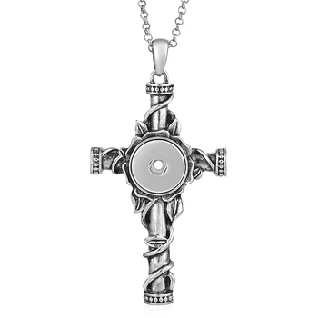 

10pcs/lot Vocheng Snap Button Jewelry 18mm Vintage Cross Pendant Necklace with Stainless Steel Chain NN-514*10