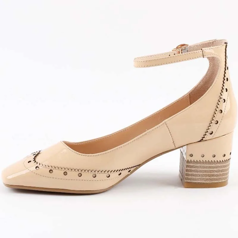 Mujer Genuino Altos Retro Mujeres Beige Y0150818q De Zapatos Verano Cuero Tacones Cuadrados Damas Las Moda Para Primavera burgundy Bombas xCB1nqw