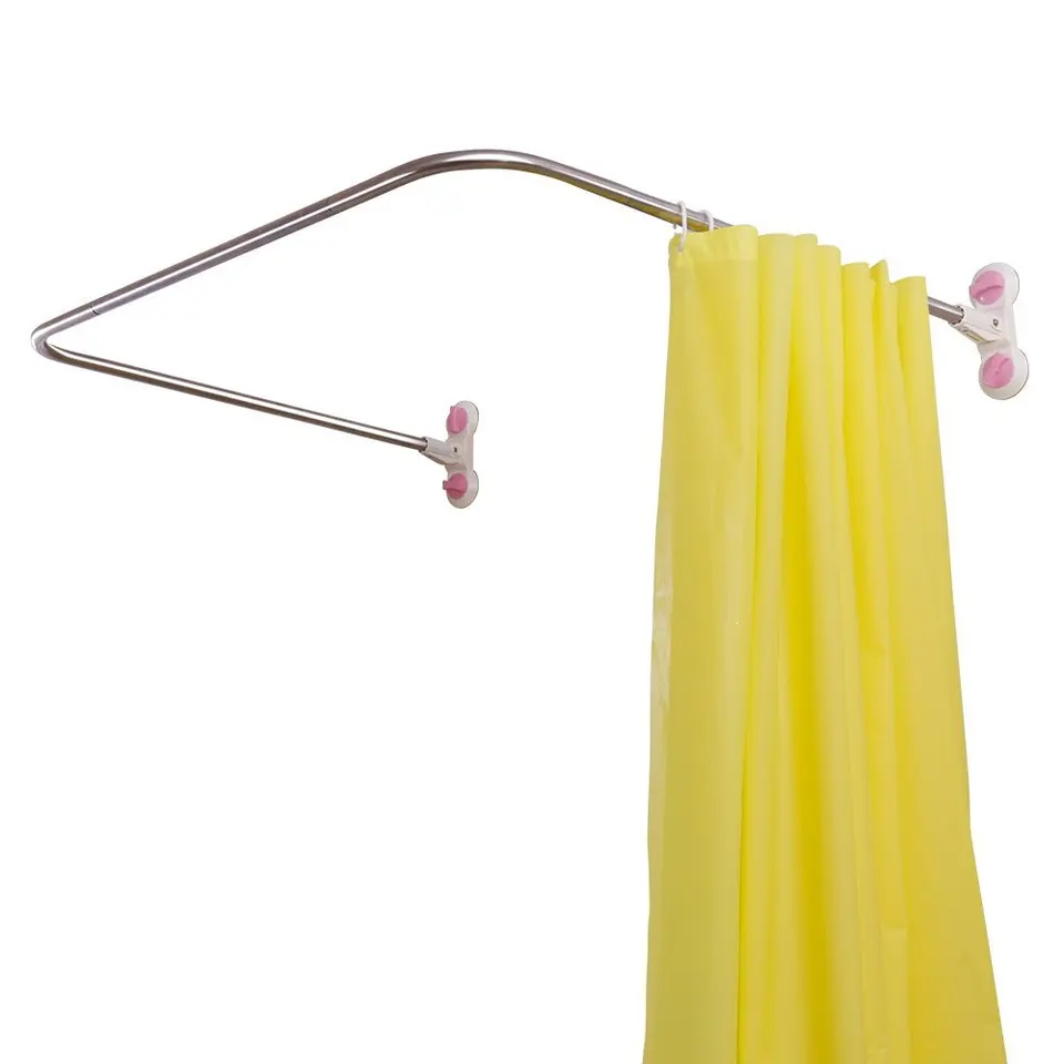 Curved Corner Shower Curtain Rod U Shaped Suction Cups Bathroom