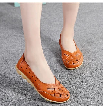 Women Flat Spring Autumn Genuine Leather Slip On Loafers Breathable Moccasins Leather Flats Shoes