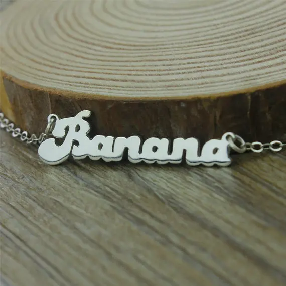 

Custom Banana style Silver Name Necklace Personalized Nameplate Jewelry