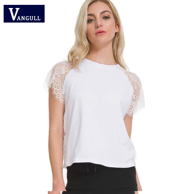 

2018 new summer sweet lady woman casual Lace cuffs Japan style white all match soft solid short sleeves casual tops tees T-shirt