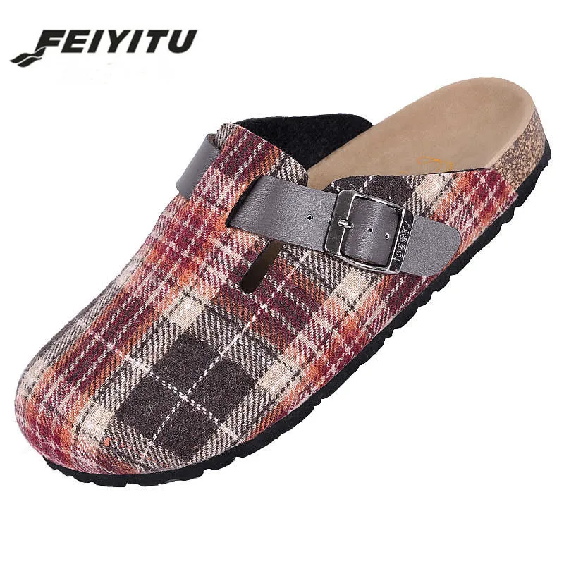

FeiYiTu Couple Slippers Woman Adult Cork Sandals Women Casual Beach Gladiator Flat Shoes Buckle Strap Size 35-44