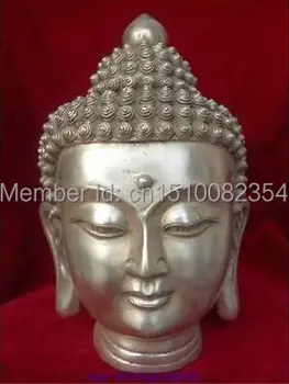 

Tibet Tibetan Buddhism White Copper Shakyamuni Buddha Head Bust Statue Figurine