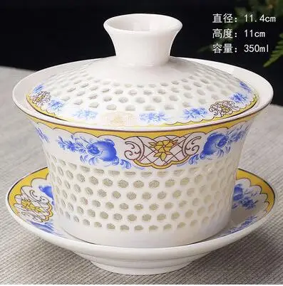 Китайский чайный сервиз Gaiwan, кунг-фу, белый керамический гайвань, голубой и белый фарфор, чайная посуда, супница, сансай, чайная чашка для пуэр - Цвет: 350ml