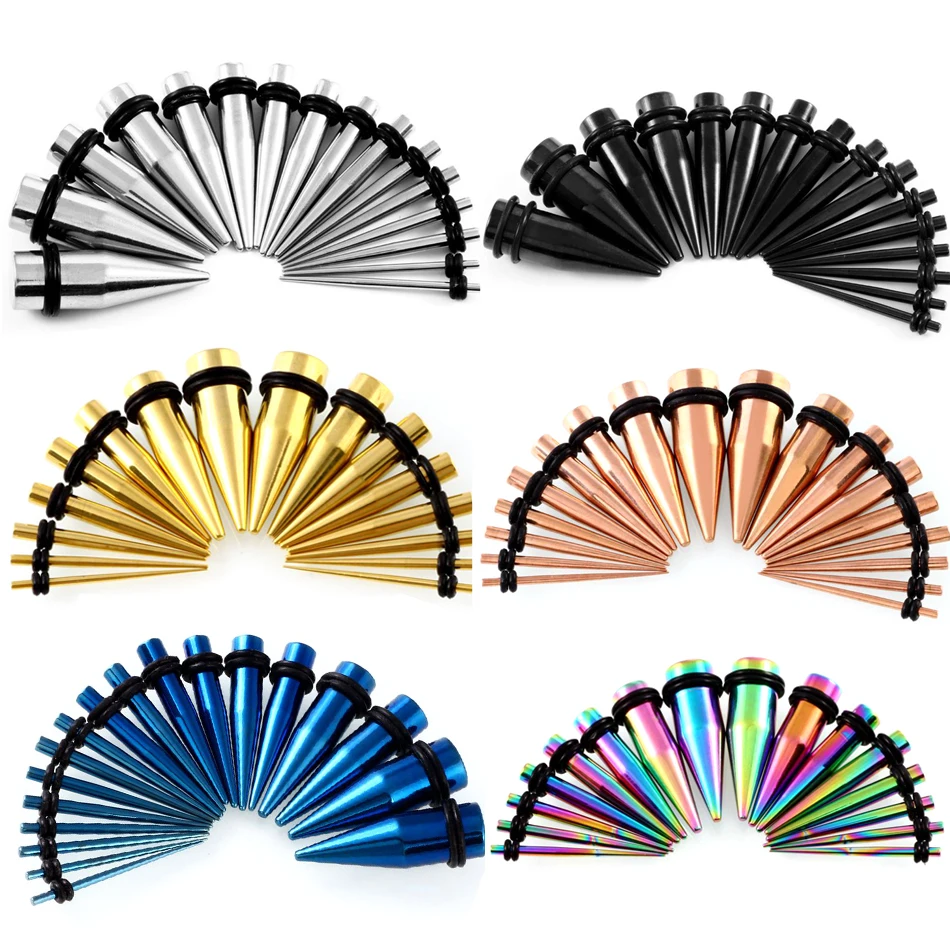 

18pcs/lot Steel Single Flared Ear Flesh Tunnel Plugs Kit Ear Taper Stretching Kit Gauge Expander Set Piercing Jewelry 1.6mm-10mm