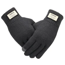 Men Knitted Gloves Winter Touch Screen High Quality Male Thicken Warm Wool Cashmere Solid Gloves Men