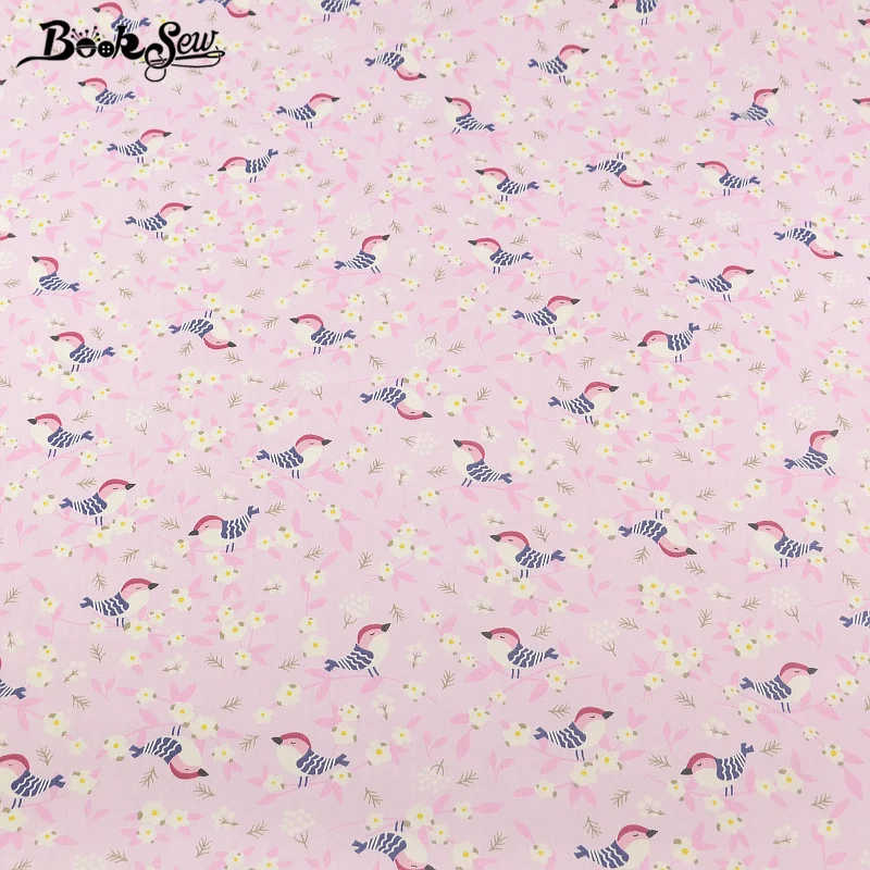 Booksew 2017 New 100% Cotton Twill Fabric High Quality Pink Birds Designs Home Textile Material Sewing Cloth DIY Crafts Baby|cotton twill