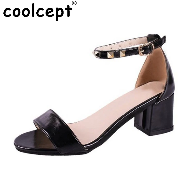 

Coolcept Fashion Office Lady High Heel Sandals Rivet Ankle Strap Thick Heel Sandals Summer Sexy Shoes Women Sandals Size 34-40