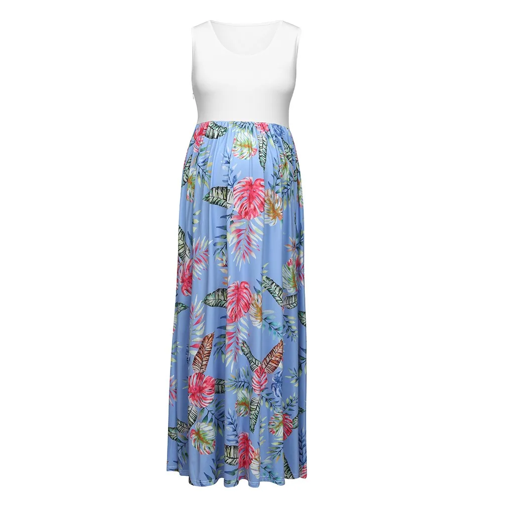 2020 para Mulheres sem Mangas Vetement Femme Maternidade Gravidez Roupas Vestido Ruched Cor Bloco Maxi Emenda 4 Cheap Vestidos