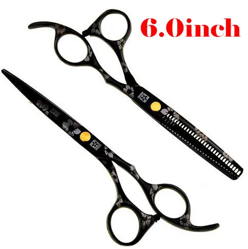 Профессиональные 6,0 5,5 дюйма 440c черные парикмахерские ножницы, набор ножниц, Парикмахерские филировочные ножницы для стрижки волос, ножницы для волос - Цвет: black