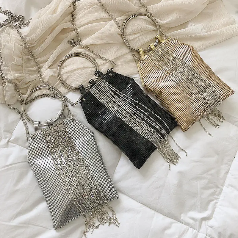 Diamond Tassel Handbag Golden Silver Black Color Sequin Women Clutch Evening Bag Ladies Chain Shoulder Sac Phone Purse Party Bag Diamond Tassel Handbag Golden Silver Black Color Sequin Women Clutch Evening Bag Ladies Chain Shoulder Sac Phone Purse Party Bag