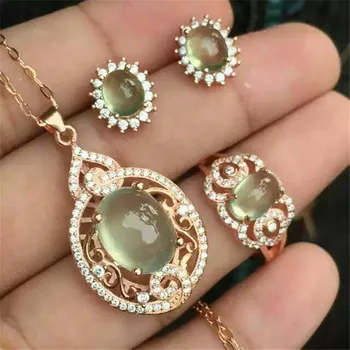 

Natural grape Stud Earrings Ring Necklace Set Set Jewelry 925 Sterling Silver Inlay