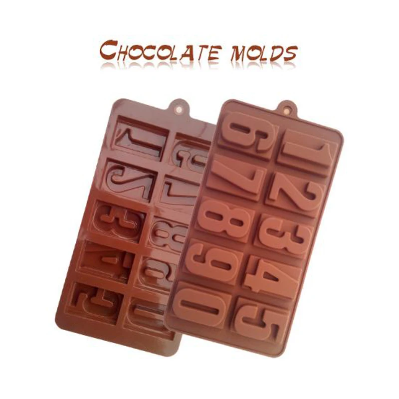 GZTT 0-9 формочки для шоколада Прямоугольная форма Пищевая силиконовая форма 120 г легко сделать вкусный и забавный инструмент DIY - Цвет: Шоколад