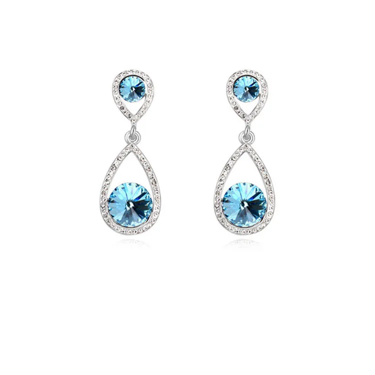 

High quality 4 color Luxury Austria Crystal Stud Earrings Alloy Rhodium Plated for Women Wedding Engagement Jewelry