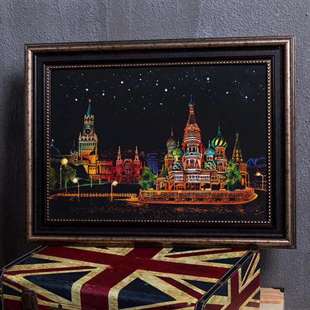 Рисунок игрушки DIY скретч яркий город ночной вид скребковая живопись мир фотографии с достопримечательностями как подарки