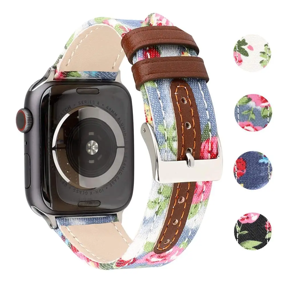 Новый кожаный ремешок для Apple Watch band 4 44/40 мм спортивный браслет с цветочным