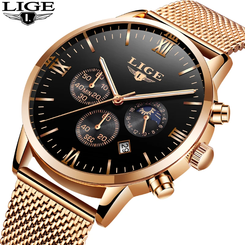 Relogio Masculino мужские часы Лидирующий бренд LIGE Роскошные Бизнес Кварцевые часы для мужчин стальной сетчатый ремешок повседневные водонепроницаемые спортивные часы