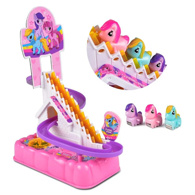 

My little pony cartoon toys electric climbing stairs lighting music slide electric track toy girl gift