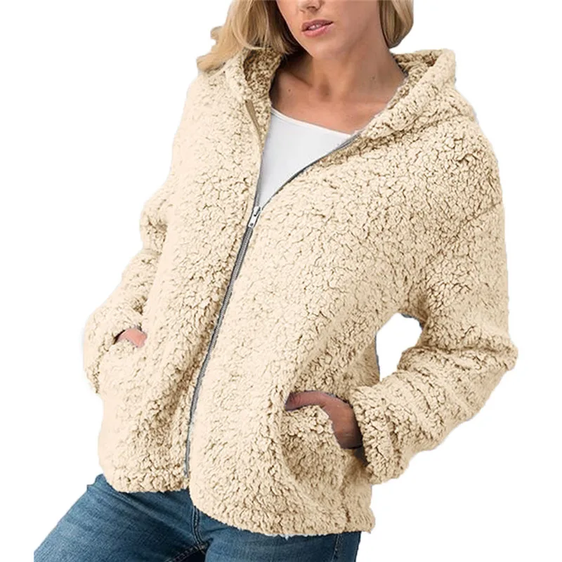 2018 Sherpa Fleece Sweaters Women Zipper Cardigan Hooded Jersey Warm