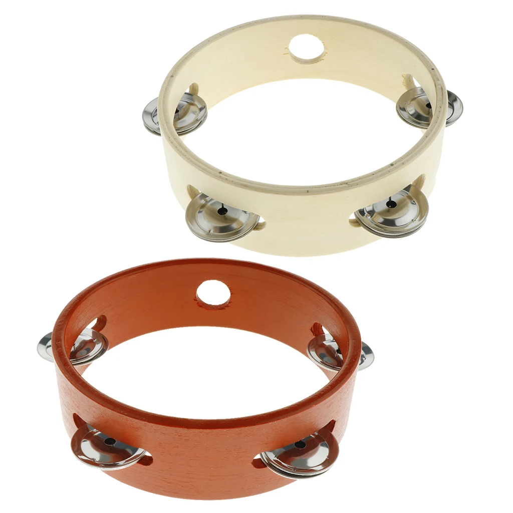 Tooyful Finest 6inch Wooden Tambourine Hand Drum Single Row Jingle Bells Handbell for Baby Kid Early Music Educational Toy
