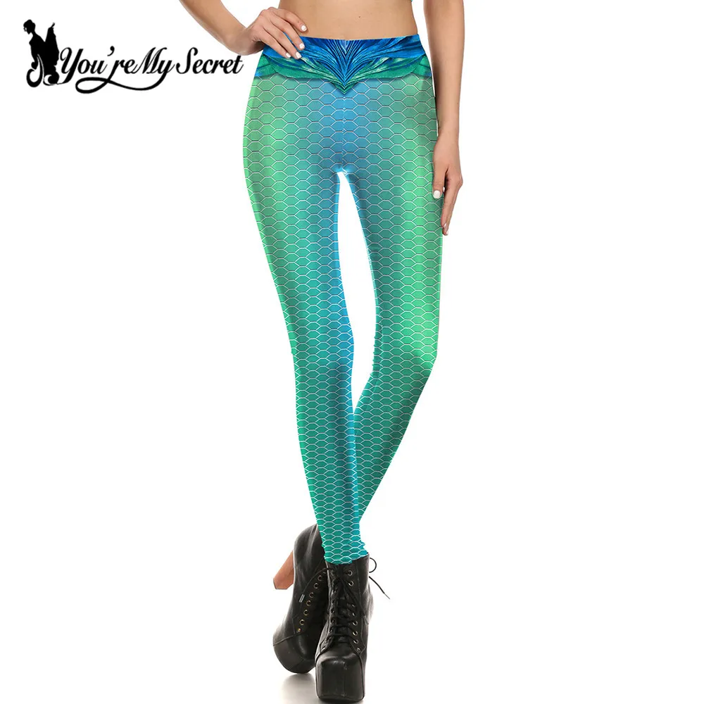 

[You're My Secret] 2019 Fashion Leggings Women Fitness Leggins Golden Fish Scale Simulation Mermaid Slim Workout Mujer Sexy Pant